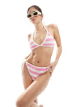 [The Frolic] The Frolic exclusive crochet tie side bikini bottoms in pink stripe (part of a set) 14 PINK