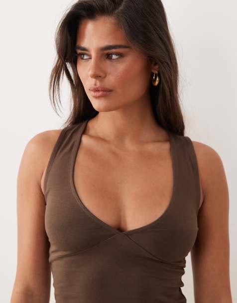 The Frolic - Exclusive - Diepuitgesneden top in chocoladebruin - view 1