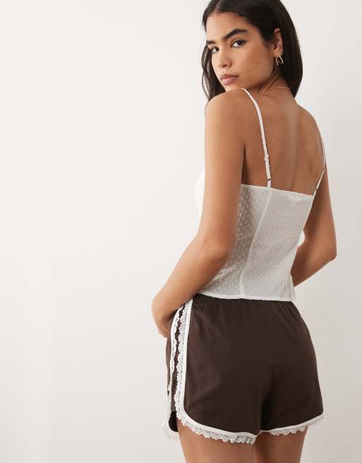 The Frolic exclusive dobby cotton lace trim tie front cami top in white, 4 of 4