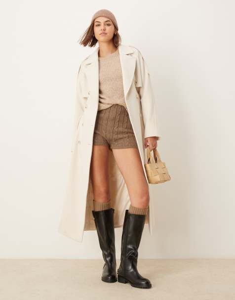 The Frolic exclusive double breasted belted maxi formal coat in cream - view 1