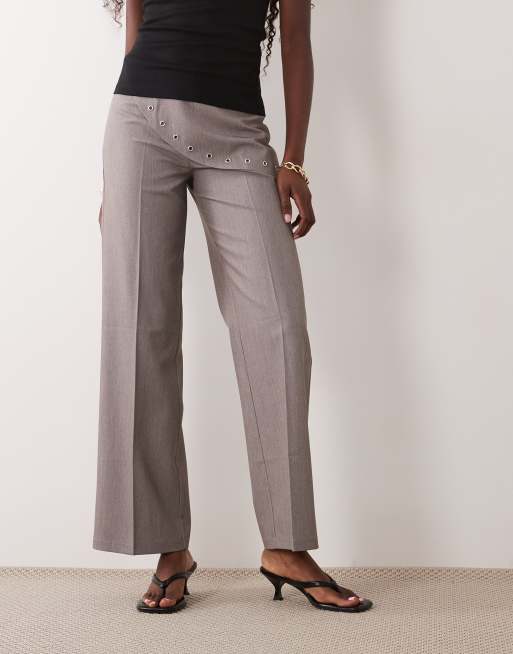 The Frolic exclusive eyelet detail wrap front pants in light gray, 2 of 5