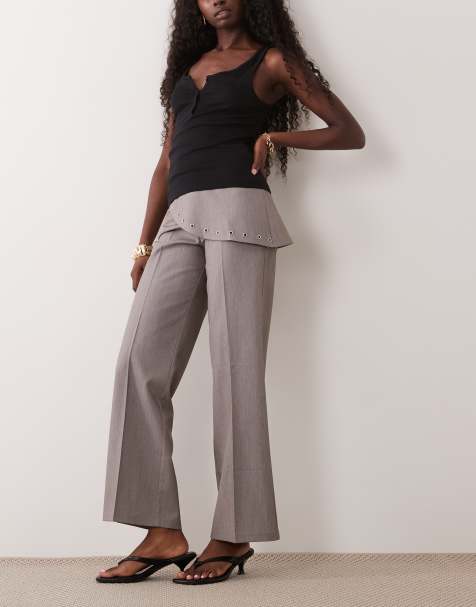 The Frolic exclusive eyelet detail wrap-front pants in light grey - view 1