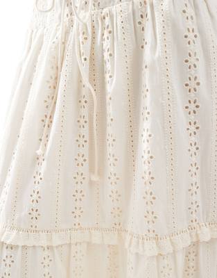 The Frolic Exclusive Eyelet Shirred Waist Tiered Maxi Skirt In White