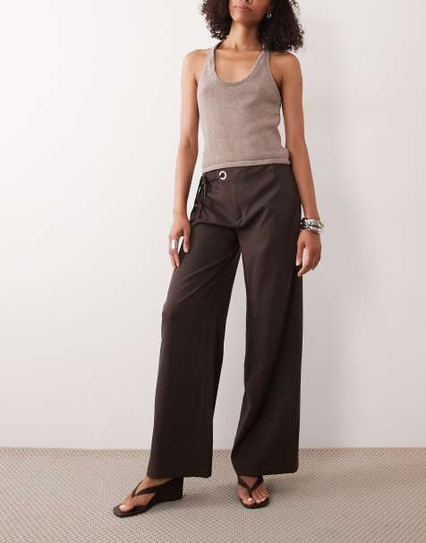The Frolic exclusive eyelet tie waist detail pants in brown - view 1