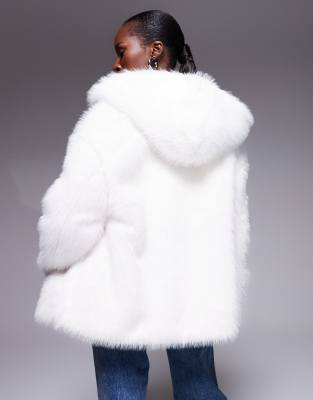 The Frolic Exclusive Faux Fur Hooded Jacket In White