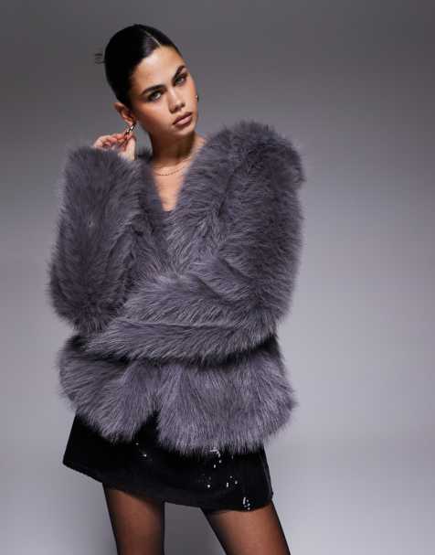 The Frolic exclusive faux fur hooded jacket in dark grey
