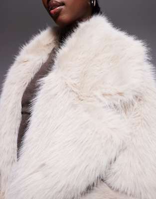 The Frolic Exclusive Faux Fur Maxi Oversized Collar Maxi Coat In Blue