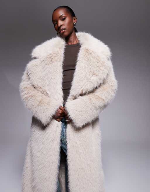 The Frolic exclusive faux fur maxi oversized collar maxi coat in beige
