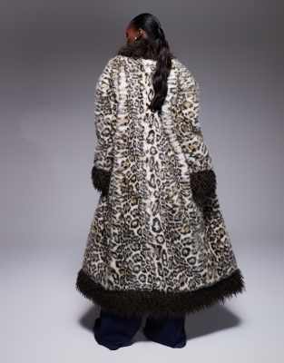 The Frolic Exclusive Faux Fur Mongolian Trim Maxi Coat In Black