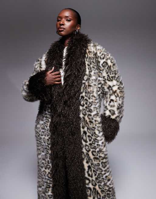The Frolic Exclusive faux fur mongolian trim maxi coat in brown