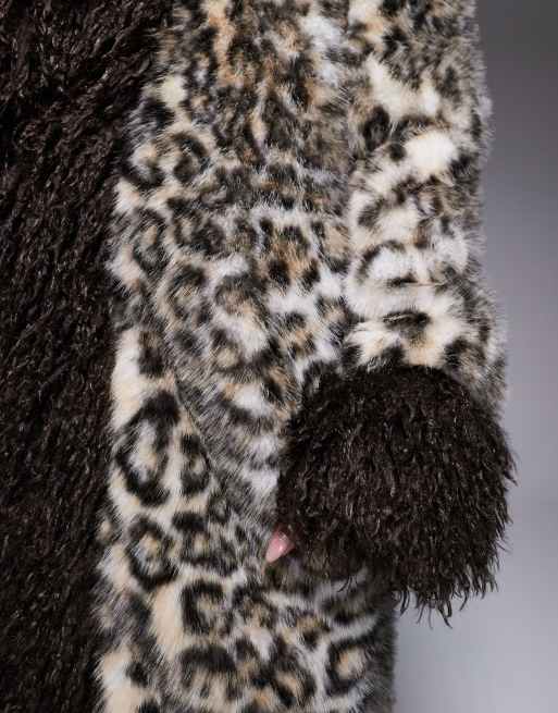 The Frolic Exclusive faux fur mongolian trim maxi coat in brown leopard print