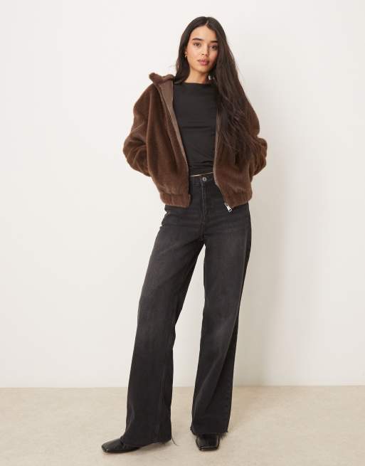 The Frolic exclusive faux fur zip through hooded bomber jacket in