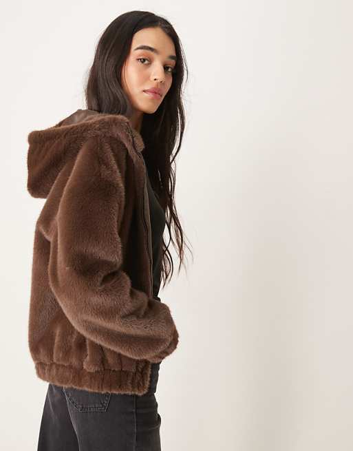 Colorblock Hooded Faux-Fur Winter Puffer Parka in Pink and Brown Colorblock Hooded Faux-Fur Winter Puffer Parka in Pink and Brown