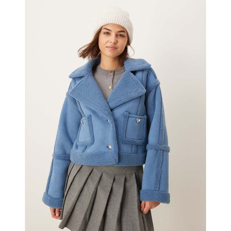 The Frolic exclusive faux shearling gold heart button detail