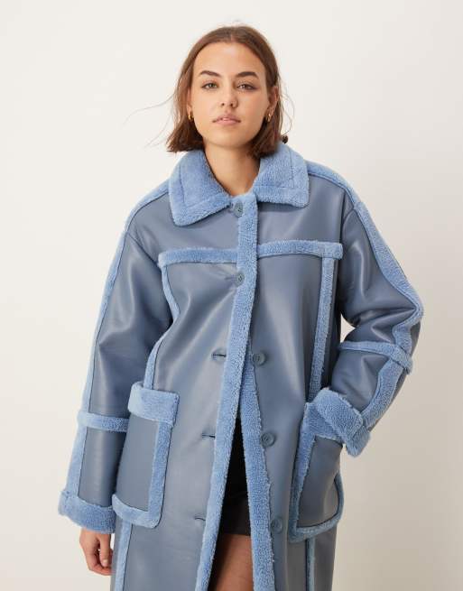 The Frolic Exclusive Faux Shearling Maxi Coat in Blue