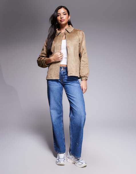 The Frolic exclusive faux suede balloon sleeve bomber jacket in mocha - view 1