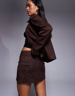 The Frolic Exclusive Faux Suede Low Rise Mini Skirt In Brown