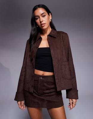 The Frolic The Frolic exclusive faux suede pocket front wide cuff jacket co-ord in chocolate-Brown
