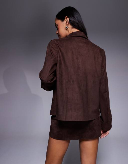 The Frolic Exclusive faux suede pocket front wide cuff jacket in chocolate - part of a set