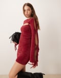 [The Frolic] The Frolic exclusive fluffy cut out bow tie sleeve knitted mini dress in burgundy-Red 10 BURGUNDY