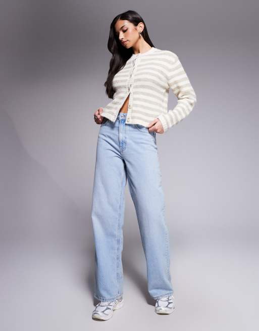 The Frolic exclusive fluffy knit button through cardigan in beige & cream stripe, 2 of 4