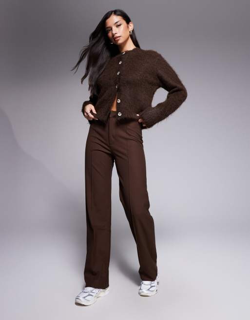 The Frolic exclusive fluffy knit button through cardigan in chocolate, 2 of 4