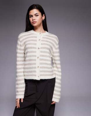 The Frolic Exclusive Fluffy Knit Button Up Cardigan In White