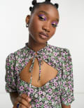 [The Frolic] The Frolic exclusive frill neck cut-out detail blouse in black floral 34 Black floral