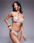 [The Frolic] The Frolic exclusive frill trim bikini bottom in postcard print (Part of a set)-Multi 42 Postcard print