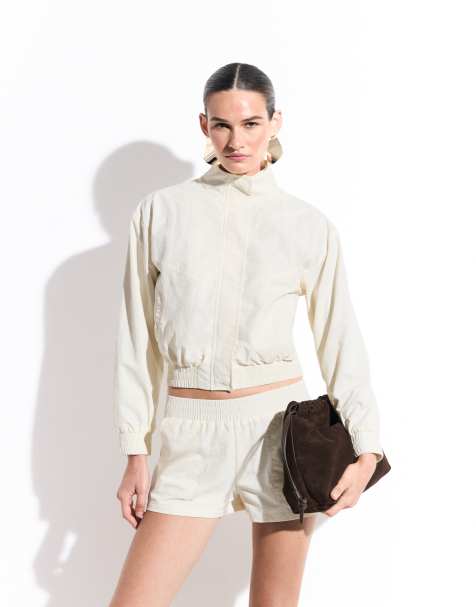 The Frolic exclusive funnel neck nylon track jacket in cream (part of a set) - view 1