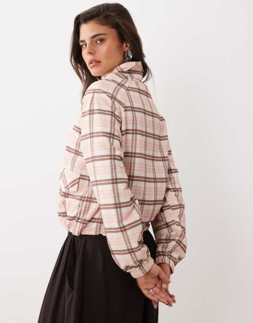 The Frolic exclusive funnel neck track jacket in beige check , 3 of 4