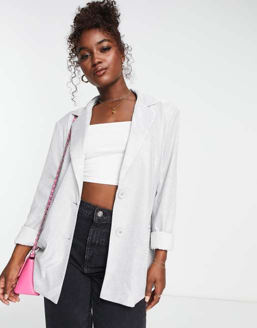 The Frolic exclusive glitter suit blazer co-ord in silver 