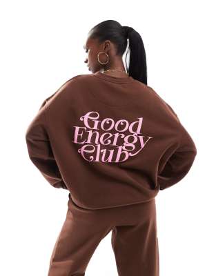 exclusive Good Energy Club bubble back print sweatshirt in brown - part of a set