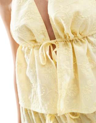 The Frolic Exclusive Halterneck Tie Front Embroidered Beach Top