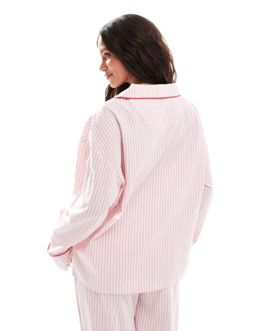 The Frolic exclusive heart button front pajama shirt in pink and white stripes - part of a set  