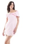 [The Frolic] The Frolic exclusive heavy satin bow bandeau diamante detail bodycon mini dress in baby pink 12 PINK