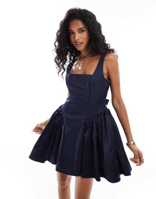Vintage Bow Tie Pearl-Trimmed Mini Dress