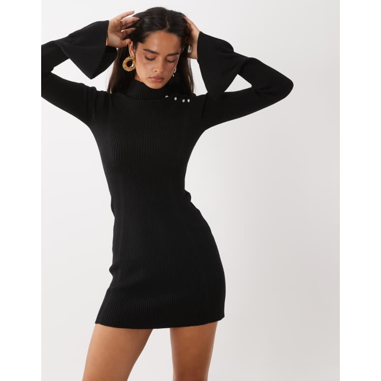 fluted sleeve knitted bodycon midi dress The Frolic exclusive high neck embellished detail mini in black size features are brown leather oxfords shoes Teddy Womens Dressing Gown Color:Royal/Navy Ombre*