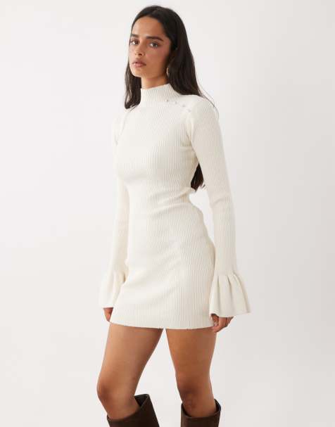 ladies white jumper dress Dresses & White Knitted Dresses فستان كحلي غامق طويل