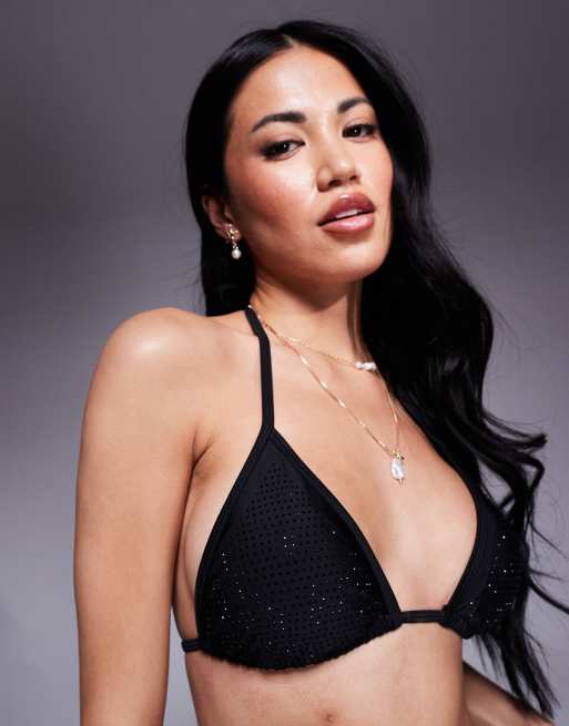 The Frolic exclusive hot fix triangle bikini top co-ord in black, 2 of 4