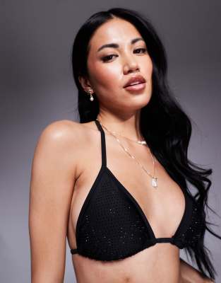 The Frolic Exclusive Hot Fix Tie Side Bikini Bottom In Black