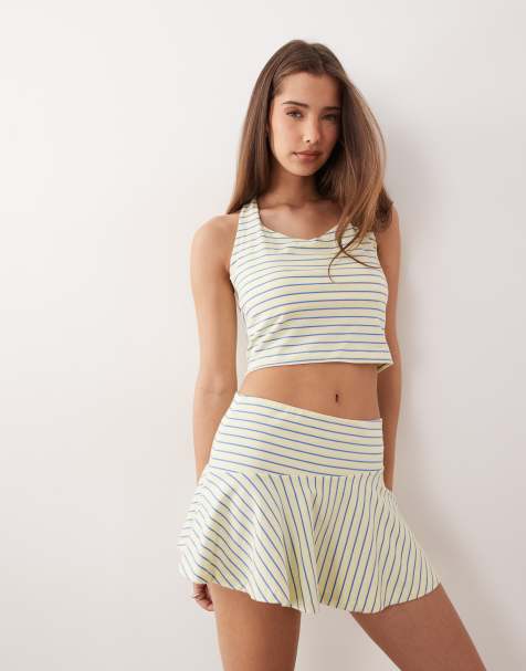 The Frolic exclusive jersey frill mini skirt in yellow & blue stripes - part of a set - view 1