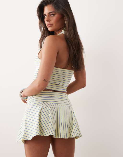 The Frolic exclusive jersey frill mini skirt in yellow & blue