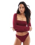 [The Frolic] The Frolic exclusive jersey pyjama shrug in burgundy (part of a set)-Red M BURGUNDY