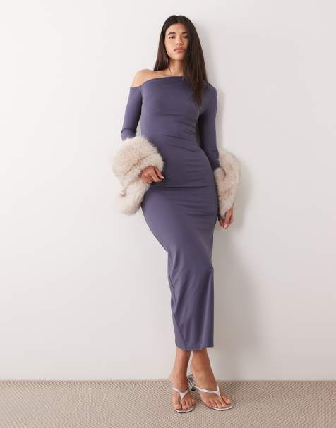 The Frolic exclusive jersey supersoft off shoulder maxi dress in slate blue
