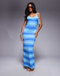 [The Frolic] The Frolic exclusive knitted beach maxi dress in blue ombre 34 BLUE