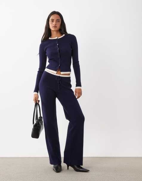 The Frolic exclusive knitted contrast drawstring relaxed trouser co-ord in navy - view 1