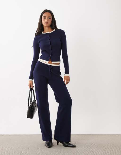 The Frolic exclusive knit contrast trim cardigan and drawstring relaxed pants set in navy, 2 of 3