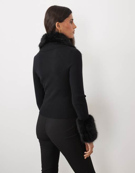 The Frolic exclusive knitted faux fur collar & cuff cardigan in