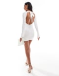 [The Frolic] The Frolic exclusive knitted open tie back mini jumper dress in cream-White 16 CREAM